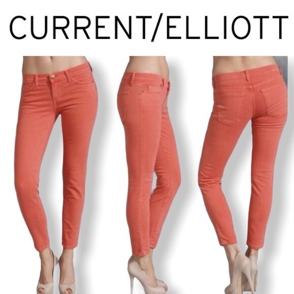 Current Elliott The Stiletto Faded Wagon Coral Red Jeans Skinny Ankle Crop 26 - Picture 3 of 15